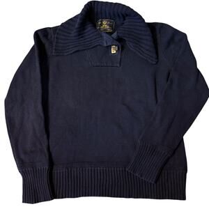 LRL Lauren Jeans Co Blue Label Shawl Sweater Size XL Gold Clasp Rib Detail